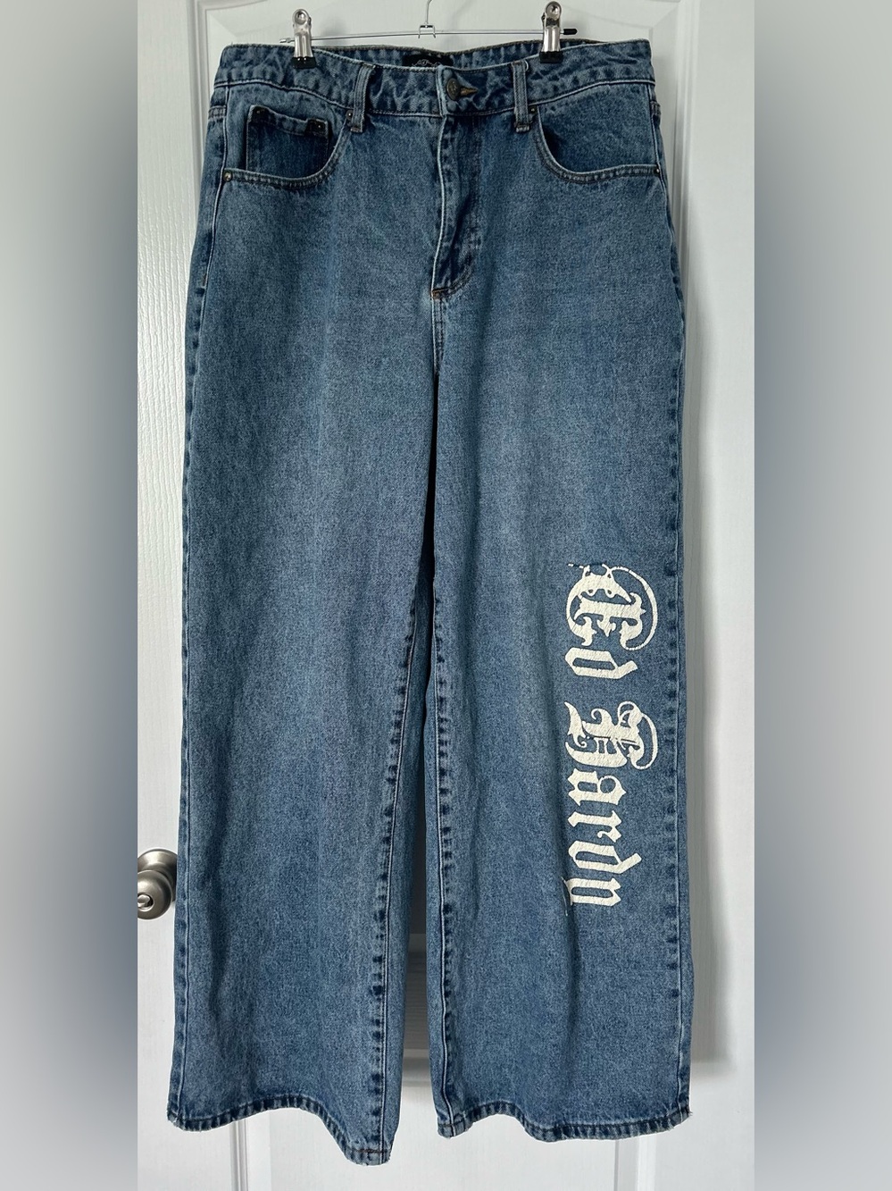 Ed Hardy Denim Women’s 32 Born Free Baggy Wide Leg Jeans Y2K Tattoo Graphic